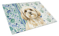 Cream Lhasa Apso Coastal Sea Glass Cutting Board Tempered Glass Kitchen Cutting Surface, Heat Resistant Chopping, Non-Slip Feet, Food Prep & Serving