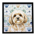 Cream Lhasa Apso Coastal Sea Glass Framed Metal Print Bathroom, Kitchen, Office, Home Decor Wall Art Ready to Hang, Square, 8X8