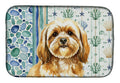 Gold Lhasa Apso Coastal Sea Glass Dish Drying Mat Absorbent Dish Drying Mat Pad for Kitchen Counter Dish Drainer Mat for Countertop, 14 x 21", Multicolor