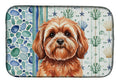Red Lhasa Apso Coastal Sea Glass Dish Drying Mat Absorbent Dish Drying Mat Pad for Kitchen Counter Dish Drainer Mat for Countertop, 14 x 21", Multicolor