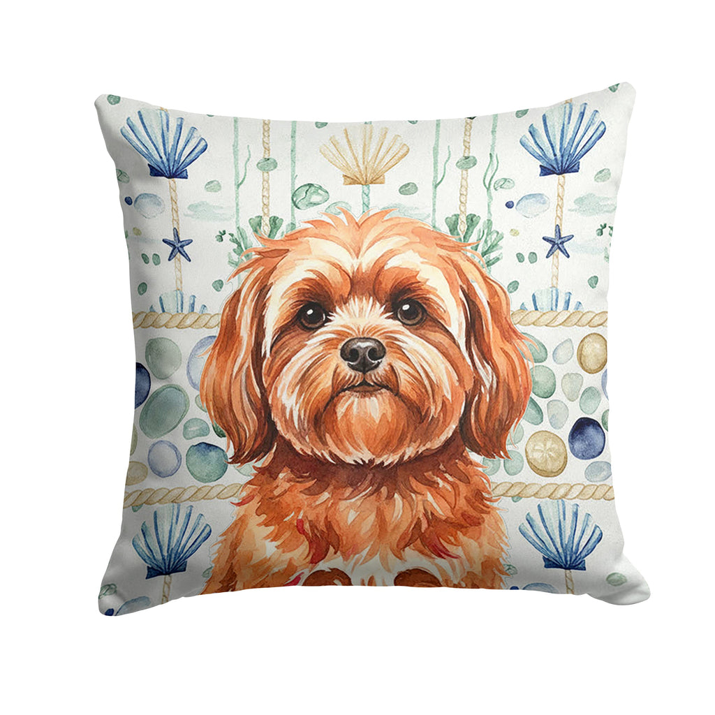 Red Lhasa Apso Coastal Sea Glass Decorative Throw Pillow 14x14 Indoor Outdoor Accent Cushion, Fabric Cover with Insert for Sofa, Bed, Porch & Living Room