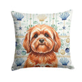 Red Lhasa Apso Coastal Sea Glass Decorative Throw Pillow 18x18 Indoor Outdoor Accent Cushion, Fabric Cover with Insert for Sofa, Bed, Porch & Living Room