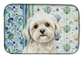 White Lhasa Apso Coastal Sea Glass Dish Drying Mat Absorbent Dish Drying Mat Pad for Kitchen Counter Dish Drainer Mat for Countertop, 14 x 21", Multicolor