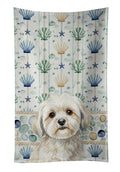 White Lhasa Apso Coastal Sea Glass Kitchen Towel Velour Plush Front and Cotton Loop Back Machine Washable