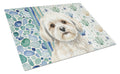 White Lhasa Apso Coastal Sea Glass Cutting Board Tempered Glass Kitchen Cutting Surface, Heat Resistant Chopping, Non-Slip Feet, Food Prep & Serving