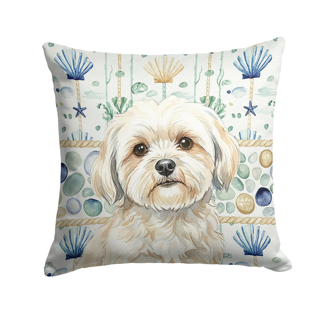 White Lhasa Apso Coastal Sea Glass Decorative Throw Pillow 18x18 Indoor Outdoor Accent Cushion, Fabric Cover with Insert for Sofa, Bed, Porch & Living Room