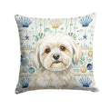 White Lhasa Apso Coastal Sea Glass Decorative Throw Pillow 18x18 Indoor Outdoor Accent Cushion, Fabric Cover with Insert for Sofa, Bed, Porch & Living Room