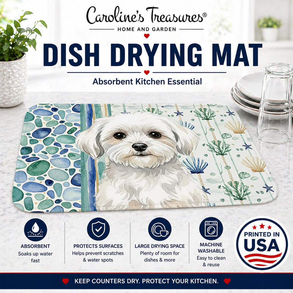 Maltese Coastal Sea Glass Dish Drying Mat Absorbent Dish Drying Mat Pad for Kitchen Counter Dish Drainer Mat for Countertop, 14 x 21", Multicolor