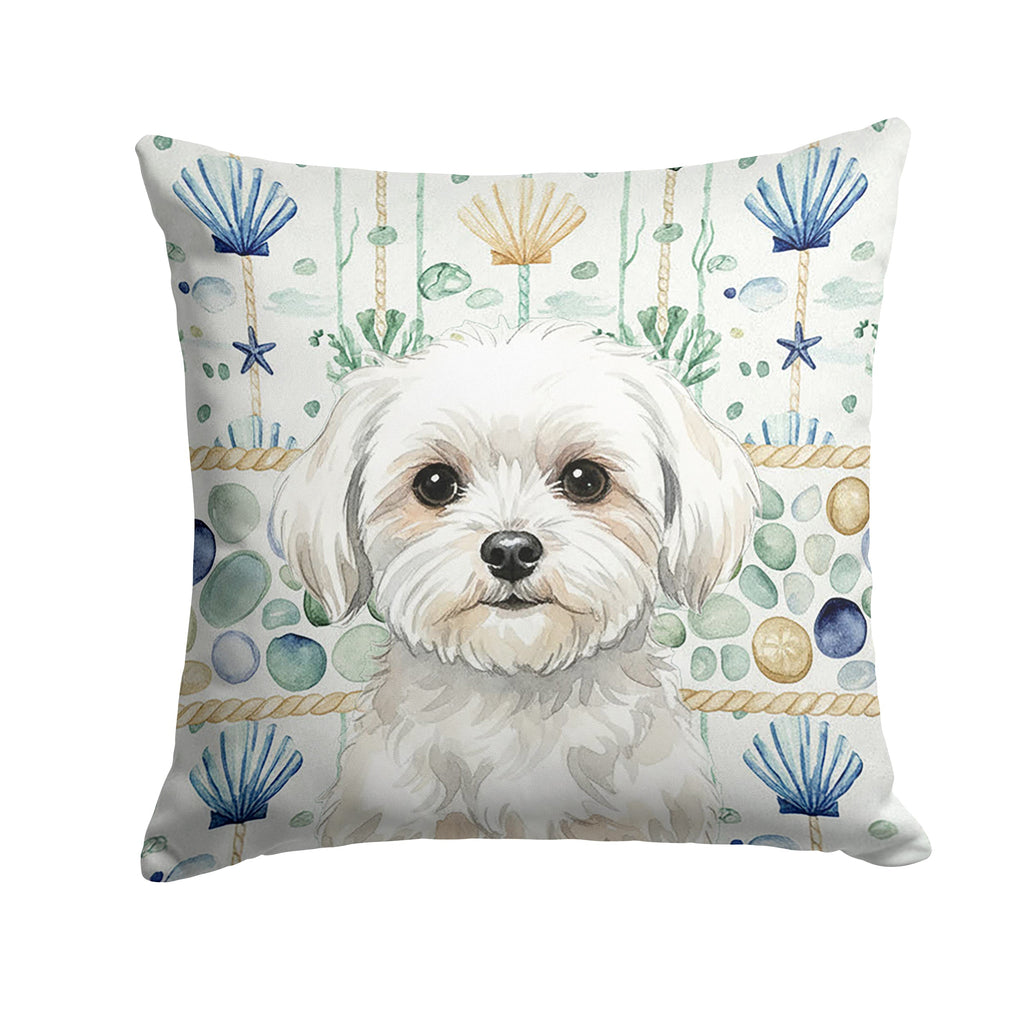 Maltese Coastal Sea Glass Decorative Throw Pillow 14x14 Indoor Outdoor Accent Cushion, Fabric Cover with Insert for Sofa, Bed, Porch & Living Room