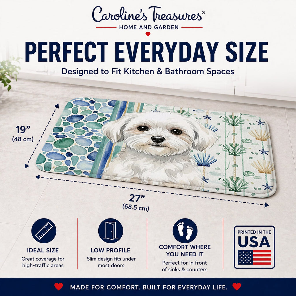 Maltese Coastal Sea Glass Memory Foam Kitchen Mat Machine Washable Anti-Fatigue Cushion Comfort Bath or Kitchen Rug