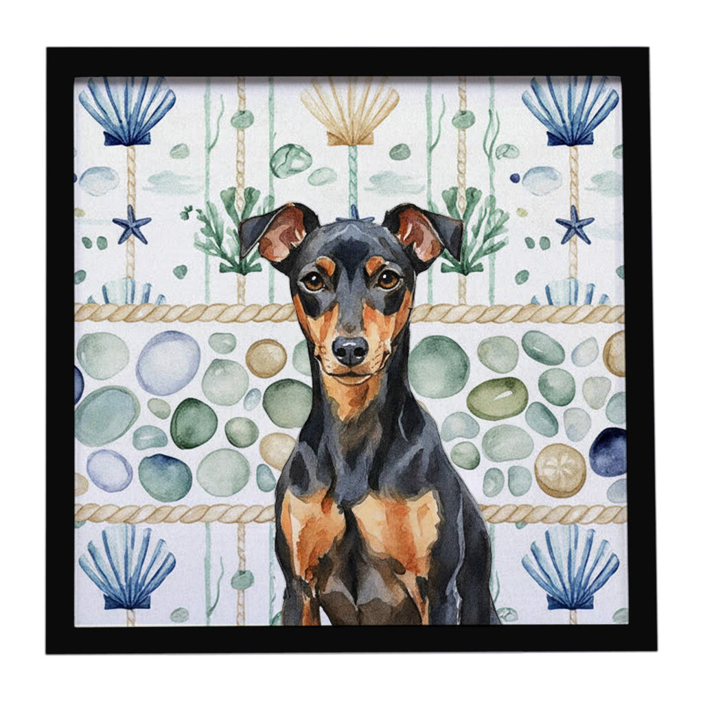 Manchester Terrier Coastal Sea Glass Framed Metal Print Bathroom, Kitchen, Office, Home Decor Wall Art Ready to Hang, Square, 8X8