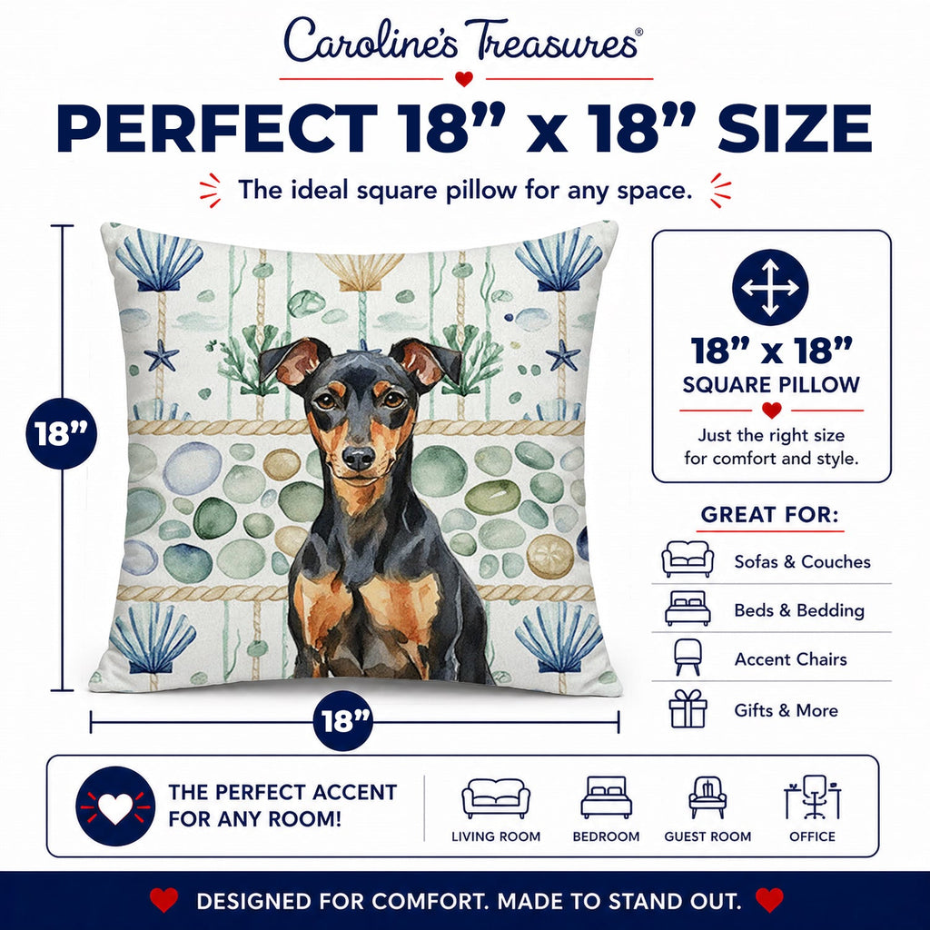 Manchester Terrier Coastal Sea Glass Decorative Throw Pillow 18x18 Indoor Outdoor Accent Cushion, Fabric Cover with Insert for Sofa, Bed, Porch & Living Room