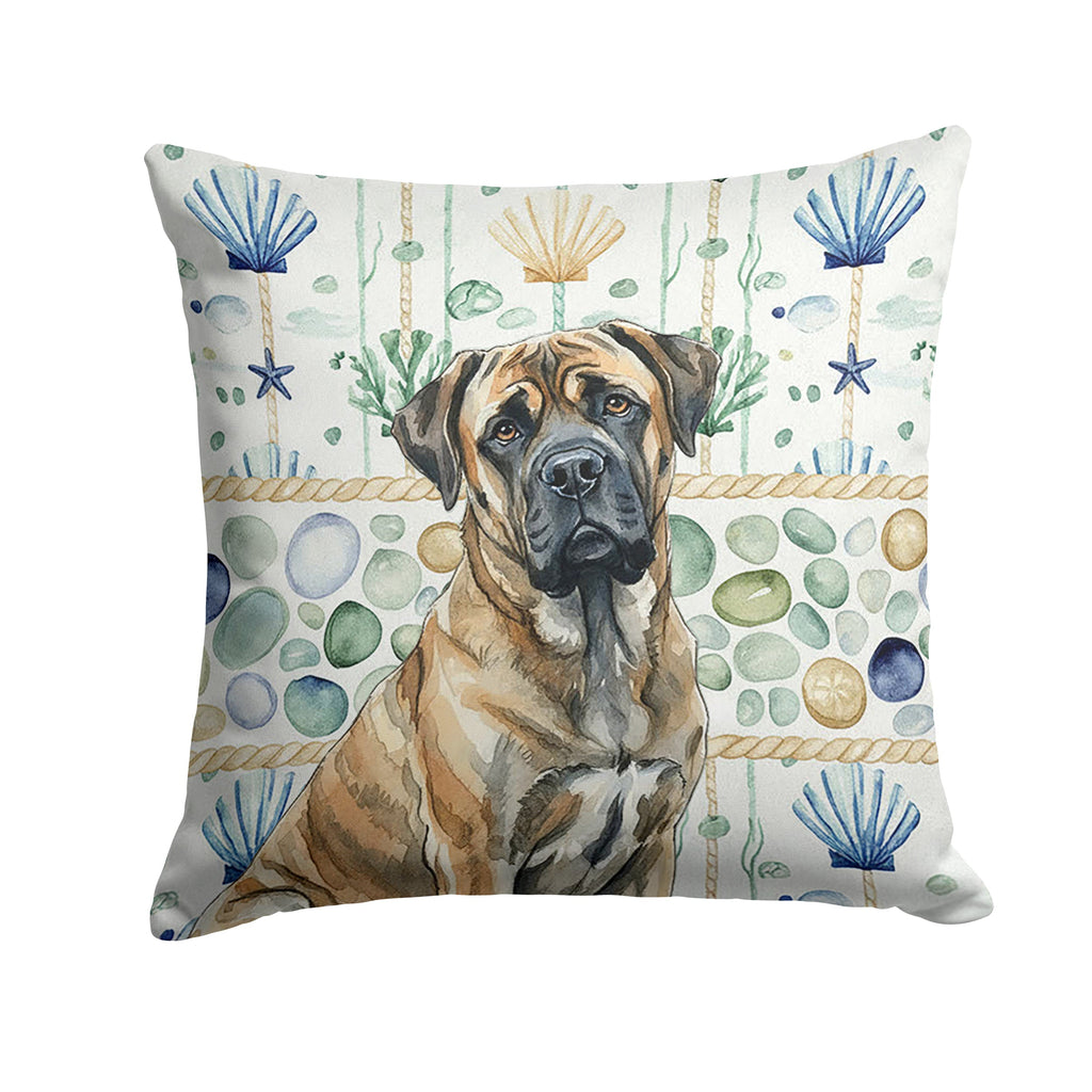 Brindle Mastiff Coastal Sea Glass Decorative Throw Pillow 14x14 Indoor Outdoor Accent Cushion, Fabric Cover with Insert for Sofa, Bed, Porch & Living Room