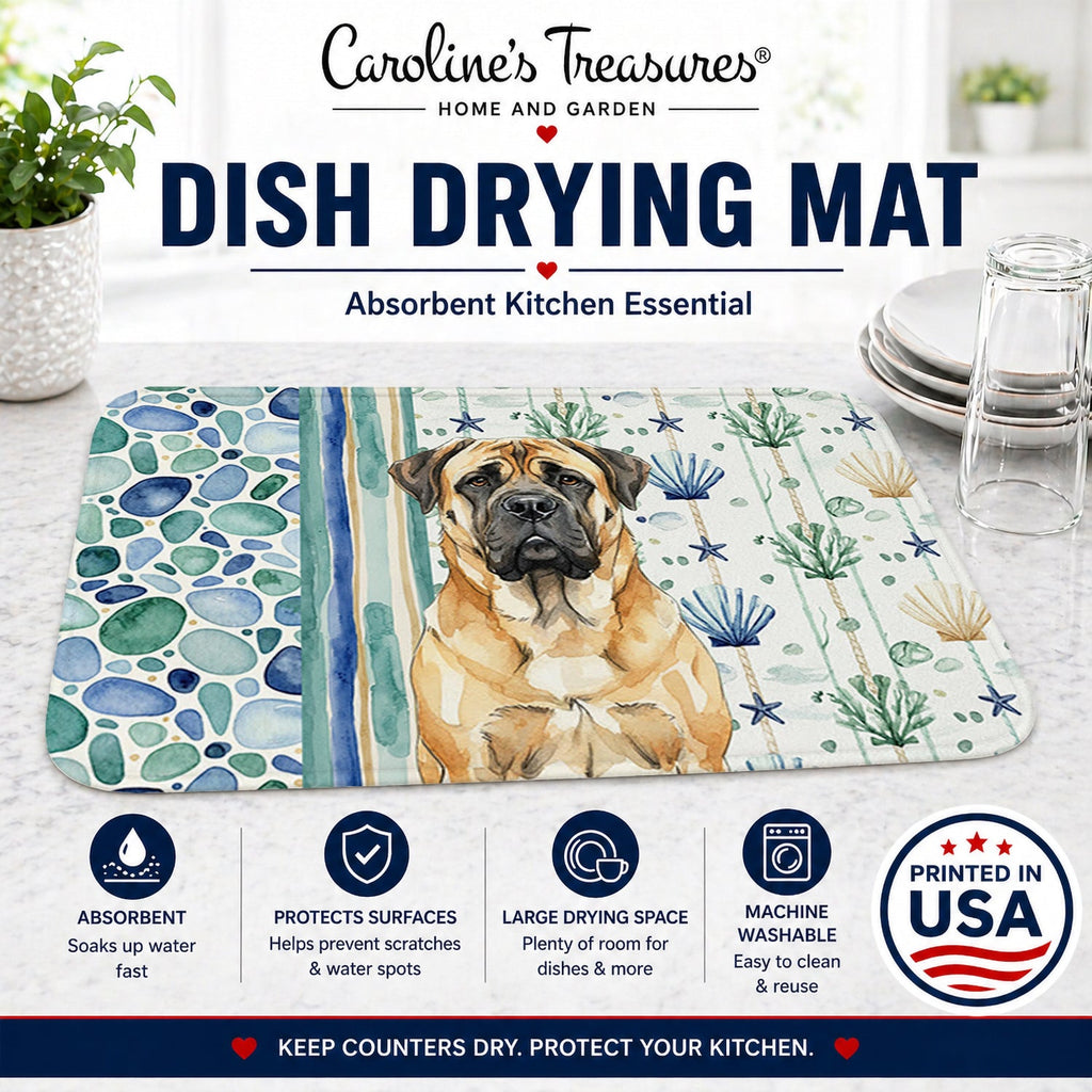 Fawn Mastiff Coastal Sea Glass Dish Drying Mat Absorbent Dish Drying Mat Pad for Kitchen Counter Dish Drainer Mat for Countertop, 14 x 21", Multicolor