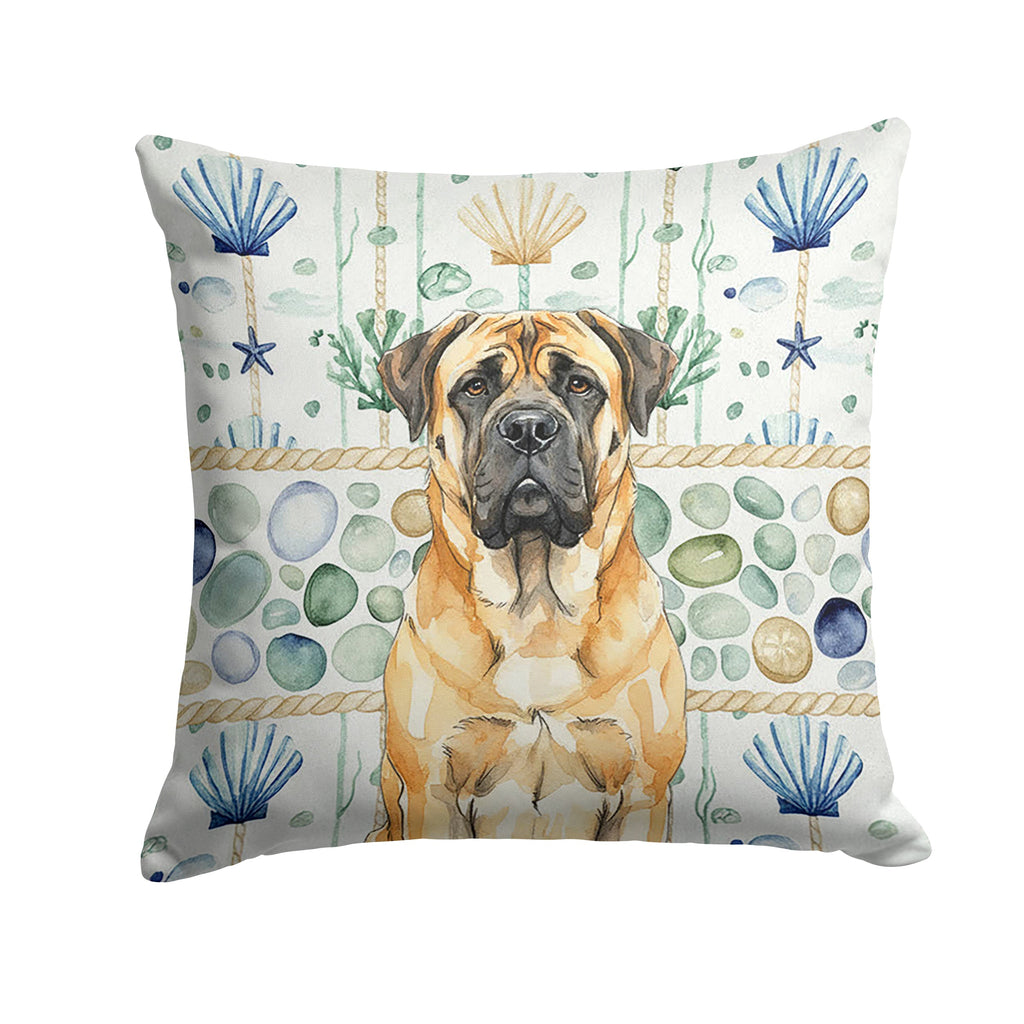 Fawn Mastiff Coastal Sea Glass Decorative Throw Pillow 18x18 Indoor Outdoor Accent Cushion, Fabric Cover with Insert for Sofa, Bed, Porch & Living Room