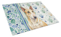 Miniature Bull Terrier Coastal Sea Glass Cutting Board Tempered Glass Kitchen Cutting Surface, Heat Resistant Chopping, Non-Slip Feet, Food Prep & Serving