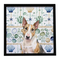 Tricolor Miniature Bull Terrier Coastal Sea Glass Framed Metal Print Bathroom, Kitchen, Office, Home Decor Wall Art Ready to Hang, Square, 8X8