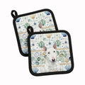 White Miniature Bull Terrier Coastal Sea Glass Pot Holder Set of 2 Heat Resistant Quilted Hot Pads 7.5 x 7.5 Inch, Insulated Kitchen Trivets for Cooking & Baking