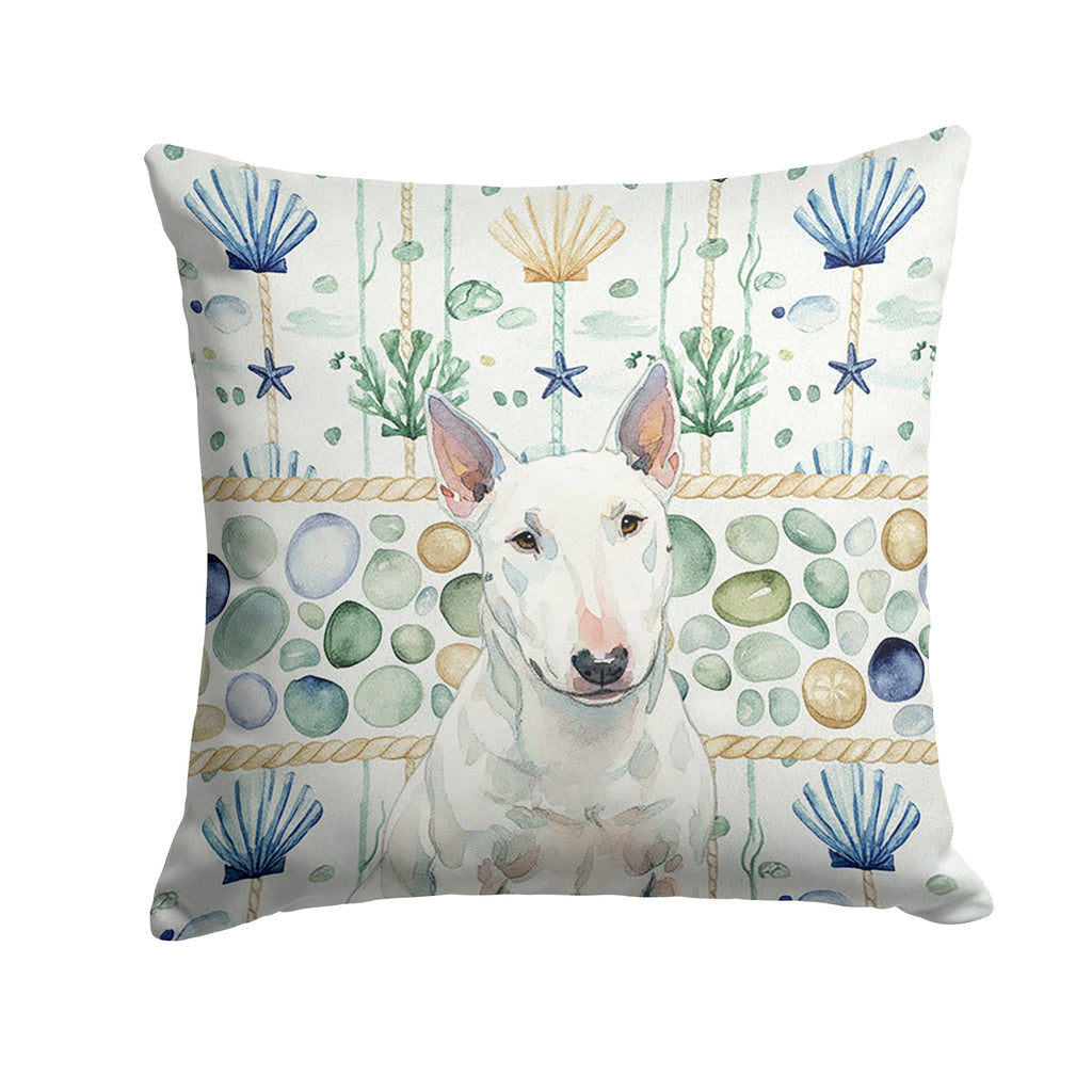 White Miniature Bull Terrier Coastal Sea Glass Decorative Throw Pillow 14x14 Indoor Outdoor Accent Cushion, Fabric Cover with Insert for Sofa, Bed, Porch & Living Room
