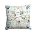 White Miniature Bull Terrier Coastal Sea Glass Decorative Throw Pillow 14x14 Indoor Outdoor Accent Cushion, Fabric Cover with Insert for Sofa, Bed, Porch & Living Room