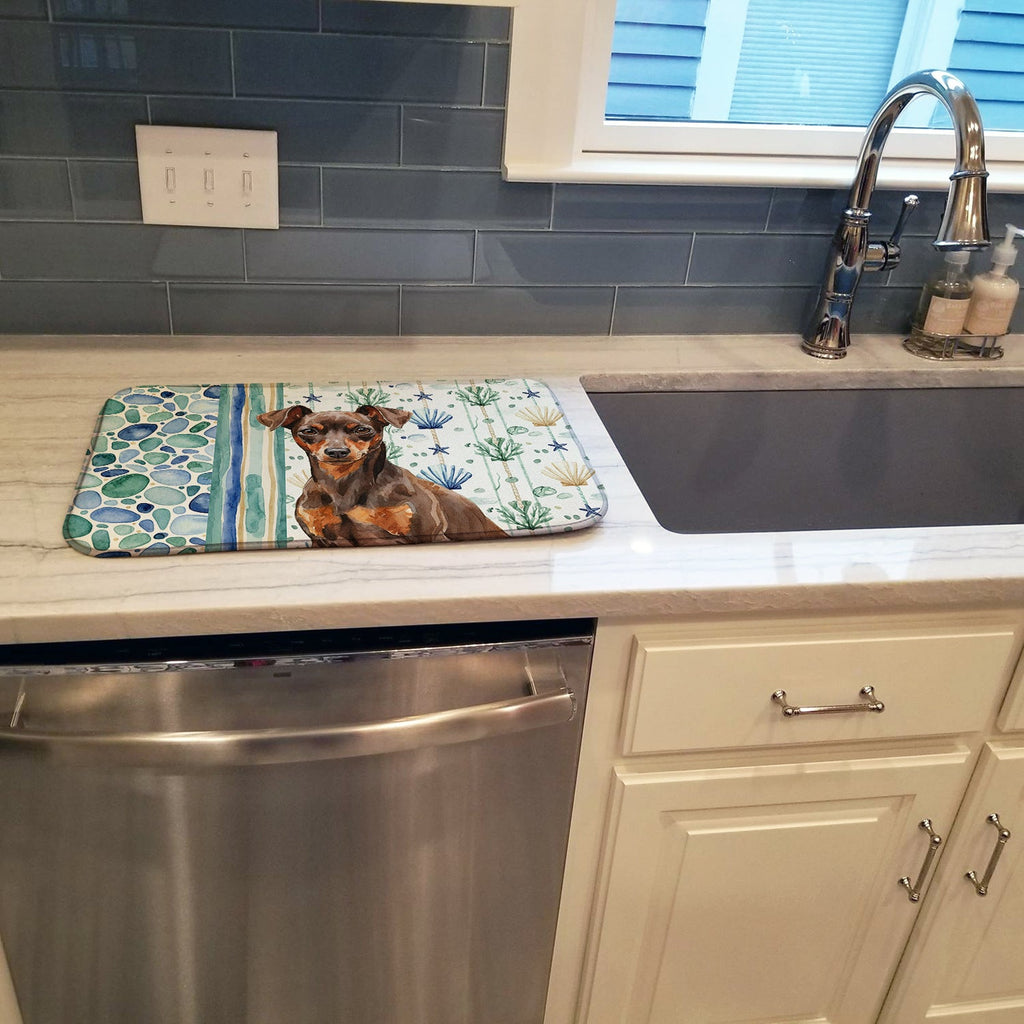 Chocolate and Rust Miniature Pinscher Min Pin Coastal Sea Glass Dish Drying Mat Absorbent Dish Drying Mat Pad for Kitchen Counter Dish Drainer Mat for Countertop, 14 x 21", Multicolor