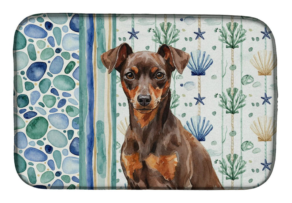Chocolate and Rust Miniature Pinscher Min Pin Coastal Sea Glass Dish Drying Mat Absorbent Dish Drying Mat Pad for Kitchen Counter Dish Drainer Mat for Countertop, 14 x 21", Multicolor