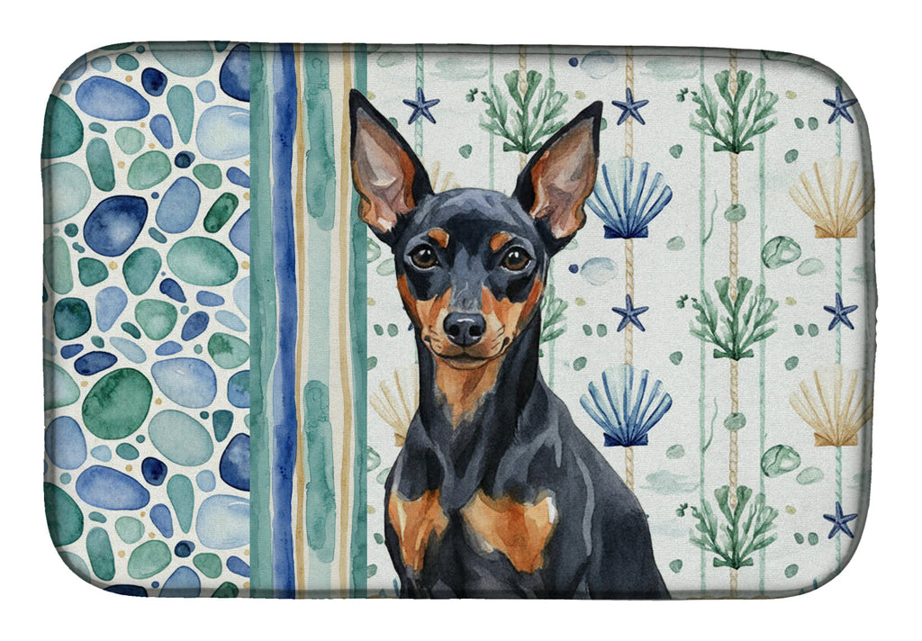 Black and Tan Miniature Pinscher Coastal Sea Glass Dish Drying Mat Absorbent Dish Drying Mat Pad for Kitchen Counter Dish Drainer Mat for Countertop, 14 x 21", Multicolor
