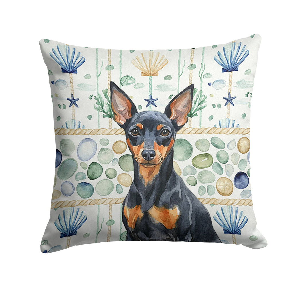 Black and Tan Miniature Pinscher Coastal Sea Glass Decorative Throw Pillow 18x18 Indoor Outdoor Accent Cushion, Fabric Cover with Insert for Sofa, Bed, Porch & Living Room