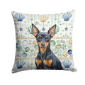 Black and Tan Miniature Pinscher Coastal Sea Glass Decorative Throw Pillow 18x18 Indoor Outdoor Accent Cushion, Fabric Cover with Insert for Sofa, Bed, Porch & Living Room