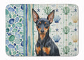 Black and Tan Miniature Pinscher Coastal Sea Glass Memory Foam Kitchen Mat Machine Washable Anti-Fatigue Cushion Comfort Bath or Kitchen Rug