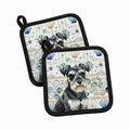 Black & Silver Miniature Schnauzer Coastal Sea Glass Pot Holder Set of 2 Heat Resistant Quilted Hot Pads 7.5 x 7.5 Inch, Insulated Kitchen Trivets for Cooking & Baking