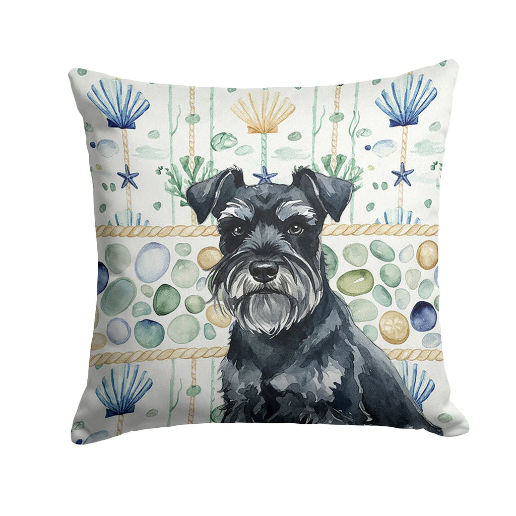 Black Miniature Schnauzer Coastal Sea Glass Decorative Throw Pillow 18x18 Indoor Outdoor Accent Cushion, Fabric Cover with Insert for Sofa, Bed, Porch & Living Room