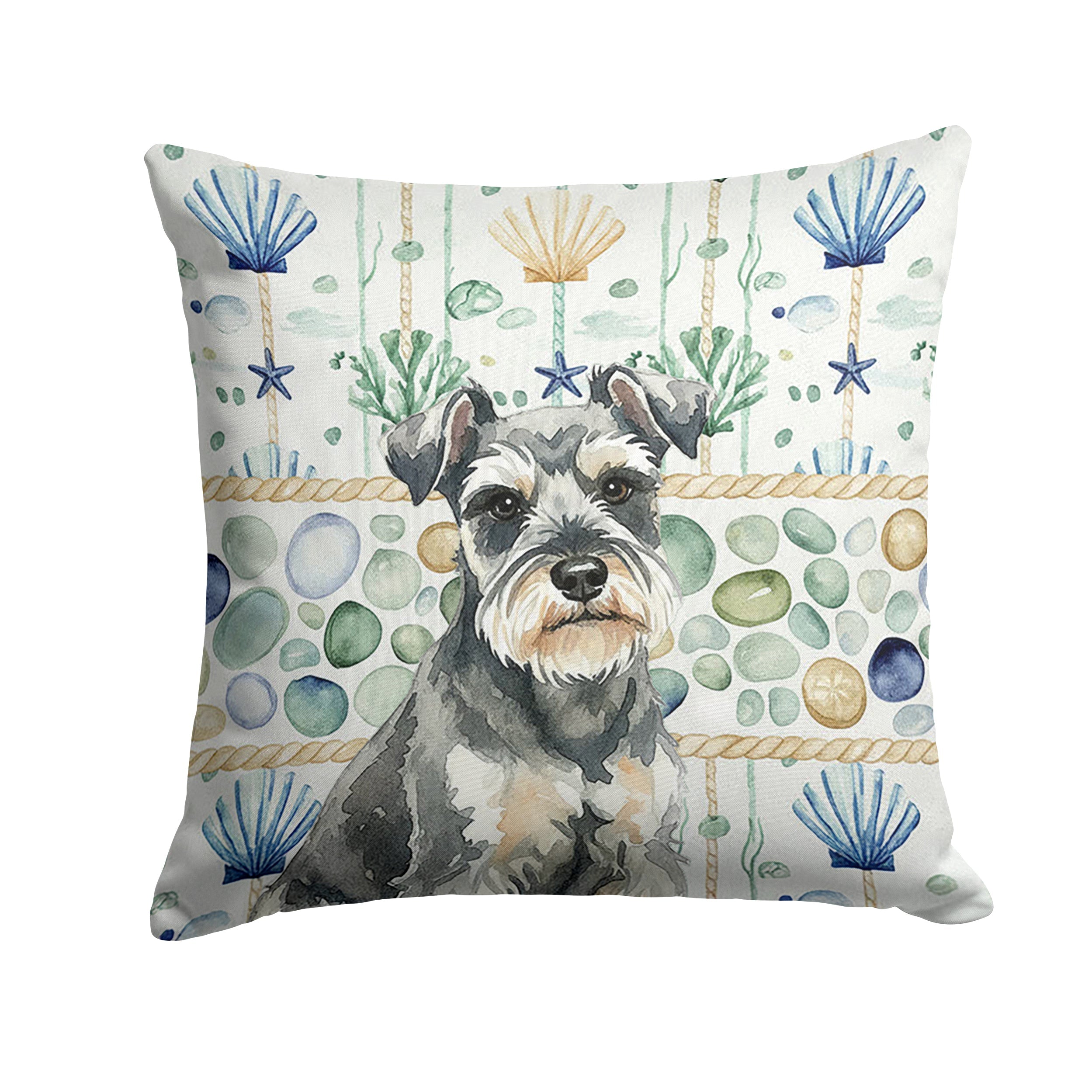 Miniature Schnauzer Coastal Sea Glass Decorative Throw Pillow 18x18 Indoor Outdoor Accent Cushion, Fabric Cover with Insert for Sofa, Bed, Porch & Living Room