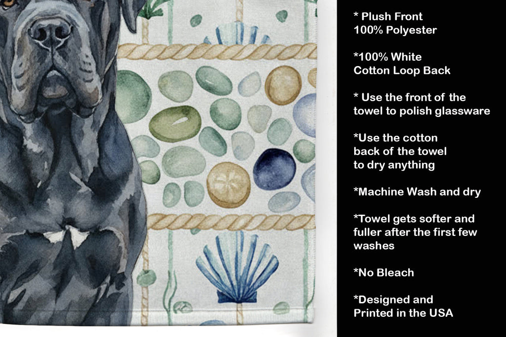 Black Neapolitan Mastiff Coastal Sea Glass Kitchen Towel Velour Plush Front and Cotton Loop Back Machine Washable
