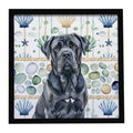 Black Neapolitan Mastiff Coastal Sea Glass Framed Metal Print Bathroom, Kitchen, Office, Home Decor Wall Art Ready to Hang, Square, 8X8