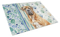Neapolitan Mastiff Coastal Sea Glass Cutting Board Tempered Glass Kitchen Cutting Surface, Heat Resistant Chopping, Non-Slip Feet, Food Prep & Serving