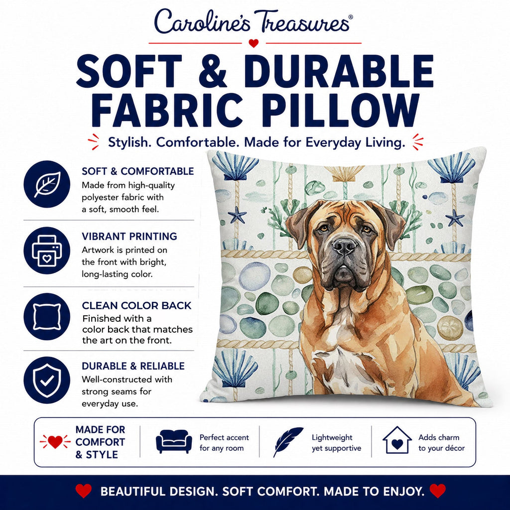 Neapolitan Mastiff Coastal Sea Glass Decorative Throw Pillow 18x18 Indoor Outdoor Accent Cushion, Fabric Cover with Insert for Sofa, Bed, Porch & Living Room