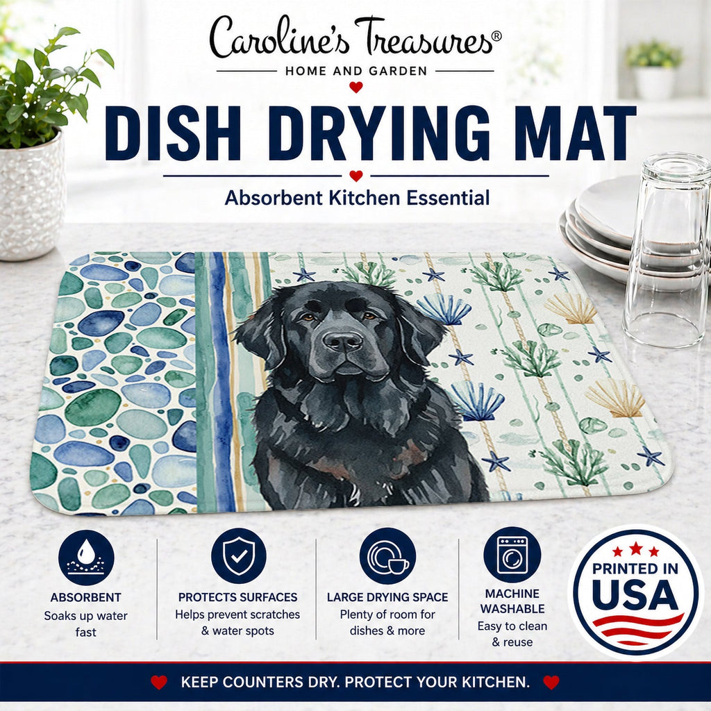 Black Newfoundland Coastal Sea Glass Dish Drying Mat Absorbent Dish Drying Mat Pad for Kitchen Counter Dish Drainer Mat for Countertop, 14 x 21", Multicolor