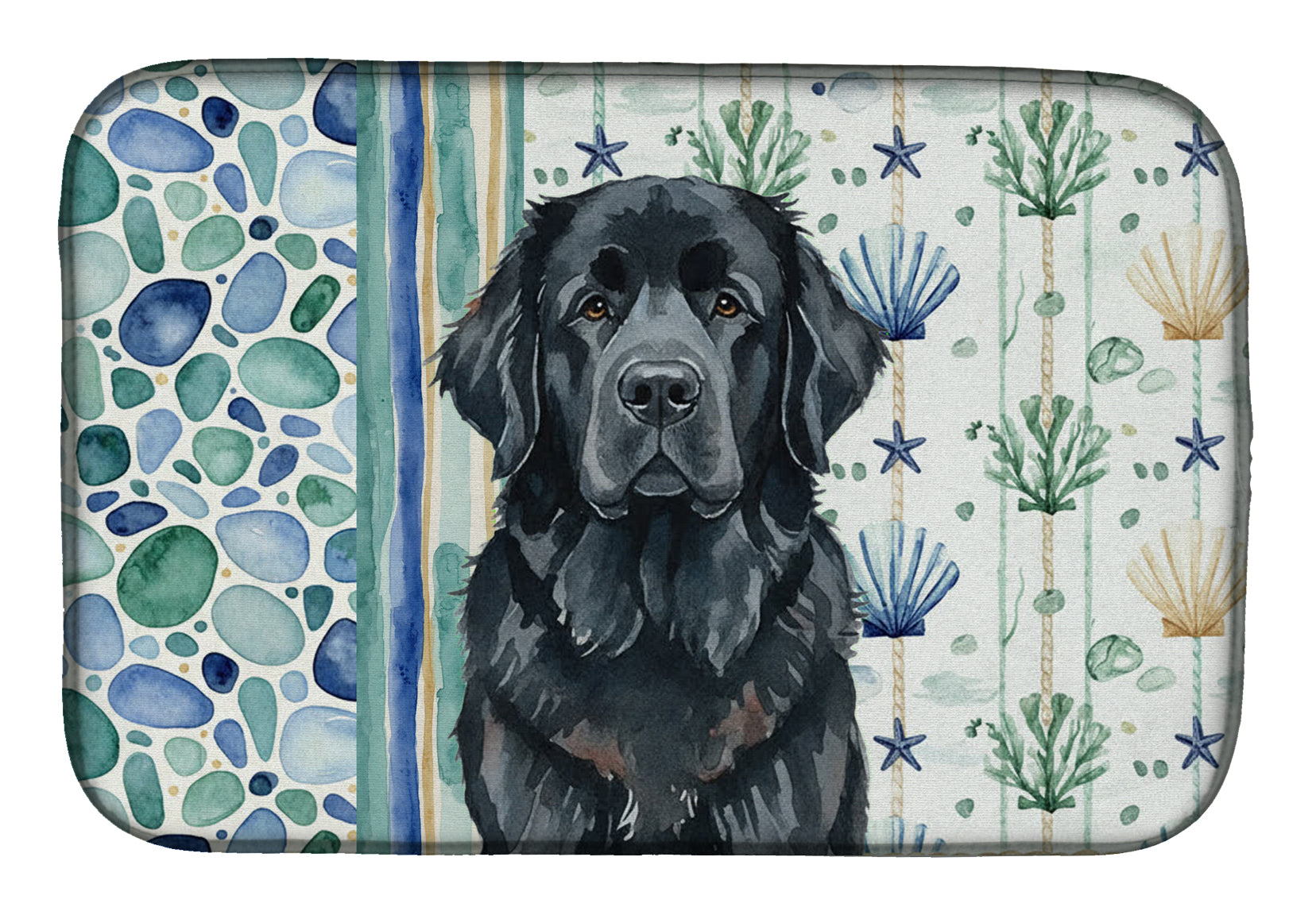 Black Newfoundland Coastal Sea Glass Dish Drying Mat Absorbent Dish Drying Mat Pad for Kitchen Counter Dish Drainer Mat for Countertop, 14 x 21", Multicolor