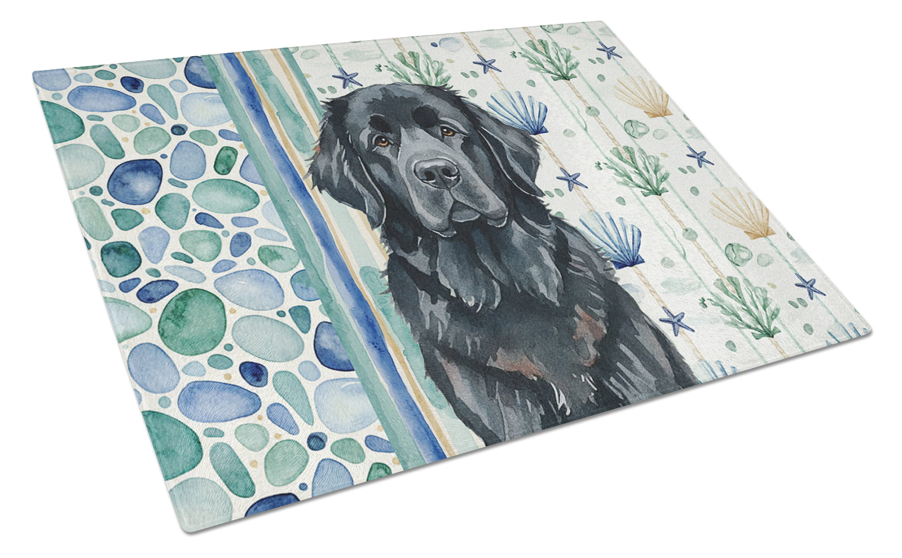 Black Newfoundland Coastal Sea Glass Cutting Board Tempered Glass Kitchen Cutting Surface, Heat Resistant Chopping, Non-Slip Feet, Food Prep & Serving