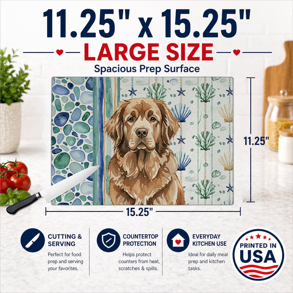 Brown Newfoundland Coastal Sea Glass Cutting Board Tempered Glass Kitchen Cutting Surface, Heat Resistant Chopping, Non-Slip Feet, Food Prep & Serving