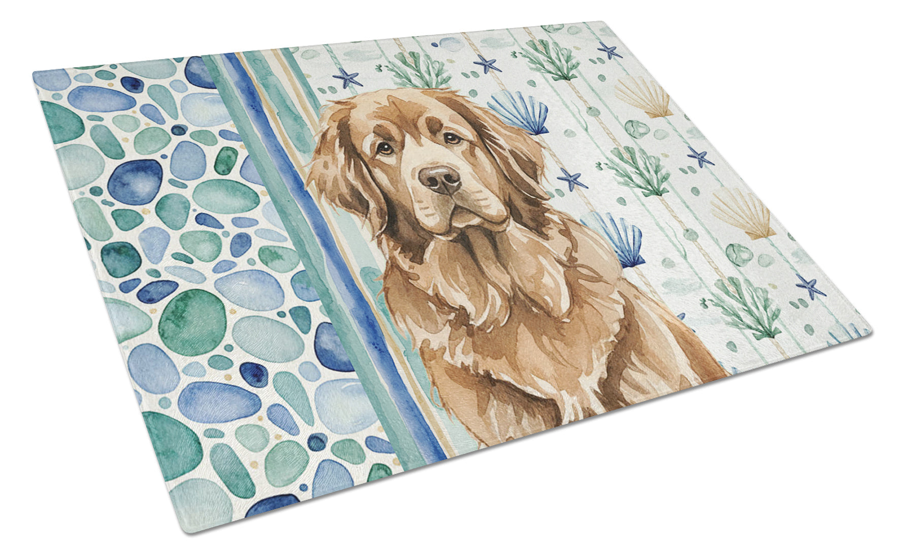 Brown Newfoundland Coastal Sea Glass Cutting Board Tempered Glass Kitchen Cutting Surface, Heat Resistant Chopping, Non-Slip Feet, Food Prep & Serving