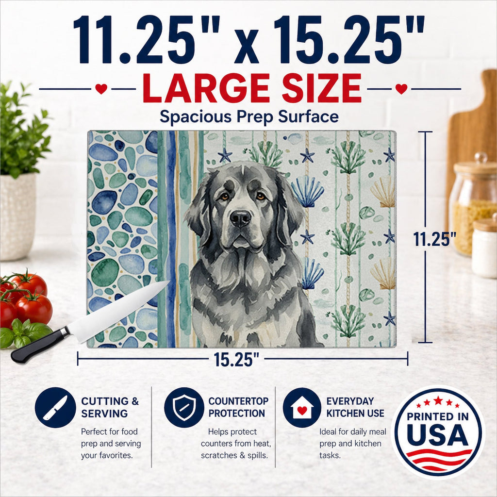 Gray Newfoundland Coastal Sea Glass Cutting Board Tempered Glass Kitchen Cutting Surface, Heat Resistant Chopping, Non-Slip Feet, Food Prep & Serving