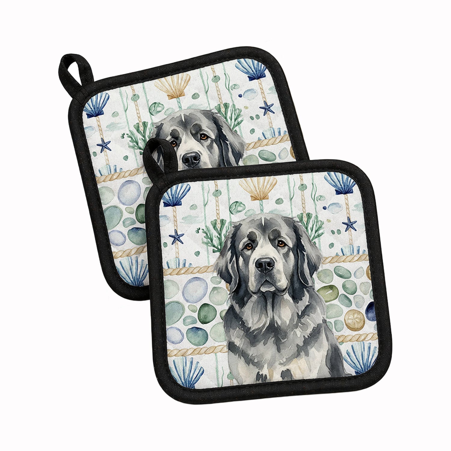 Gray Newfoundland Coastal Sea Glass Pot Holder Set of 2 Heat Resistant Quilted Hot Pads 7.5 x 7.5 Inch, Insulated Kitchen Trivets for Cooking & Baking