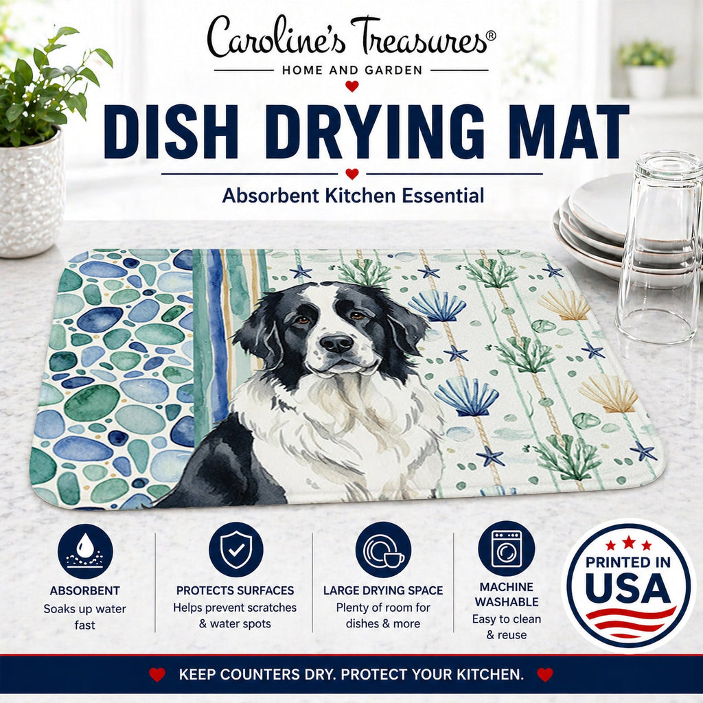 Landseer Newfoundland Coastal Sea Glass Dish Drying Mat Absorbent Dish Drying Mat Pad for Kitchen Counter Dish Drainer Mat for Countertop, 14 x 21", Multicolor