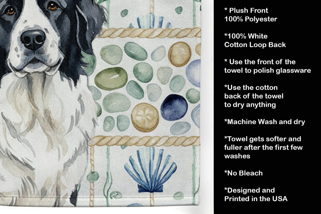 Landseer Newfoundland Coastal Sea Glass Kitchen Towel Velour Plush Front and Cotton Loop Back Machine Washable
