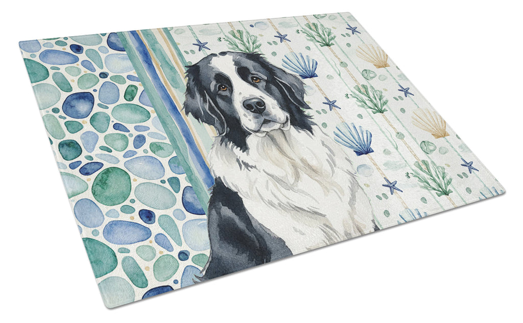 Landseer Newfoundland Coastal Sea Glass Cutting Board Tempered Glass Kitchen Cutting Surface, Heat Resistant Chopping, Non-Slip Feet, Food Prep & Serving
