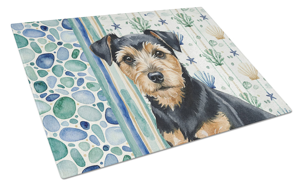 Black and Tan Norfolk Terrier Coastal Sea Glass Cutting Board Tempered Glass Kitchen Cutting Surface, Heat Resistant Chopping, Non-Slip Feet, Food Prep & Serving