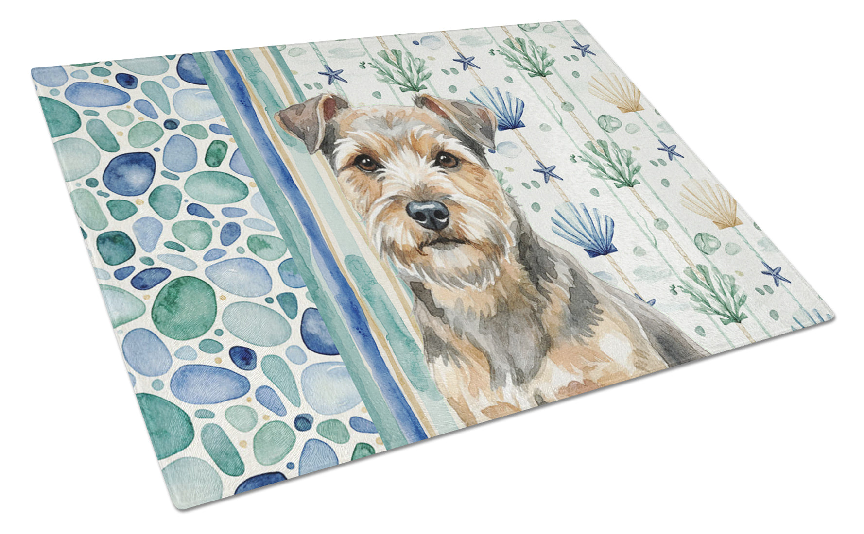 Grizzle and Tan Norfolk Terrier Coastal Sea Glass Cutting Board Tempered Glass Kitchen Cutting Surface, Heat Resistant Chopping, Non-Slip Feet, Food Prep & Serving