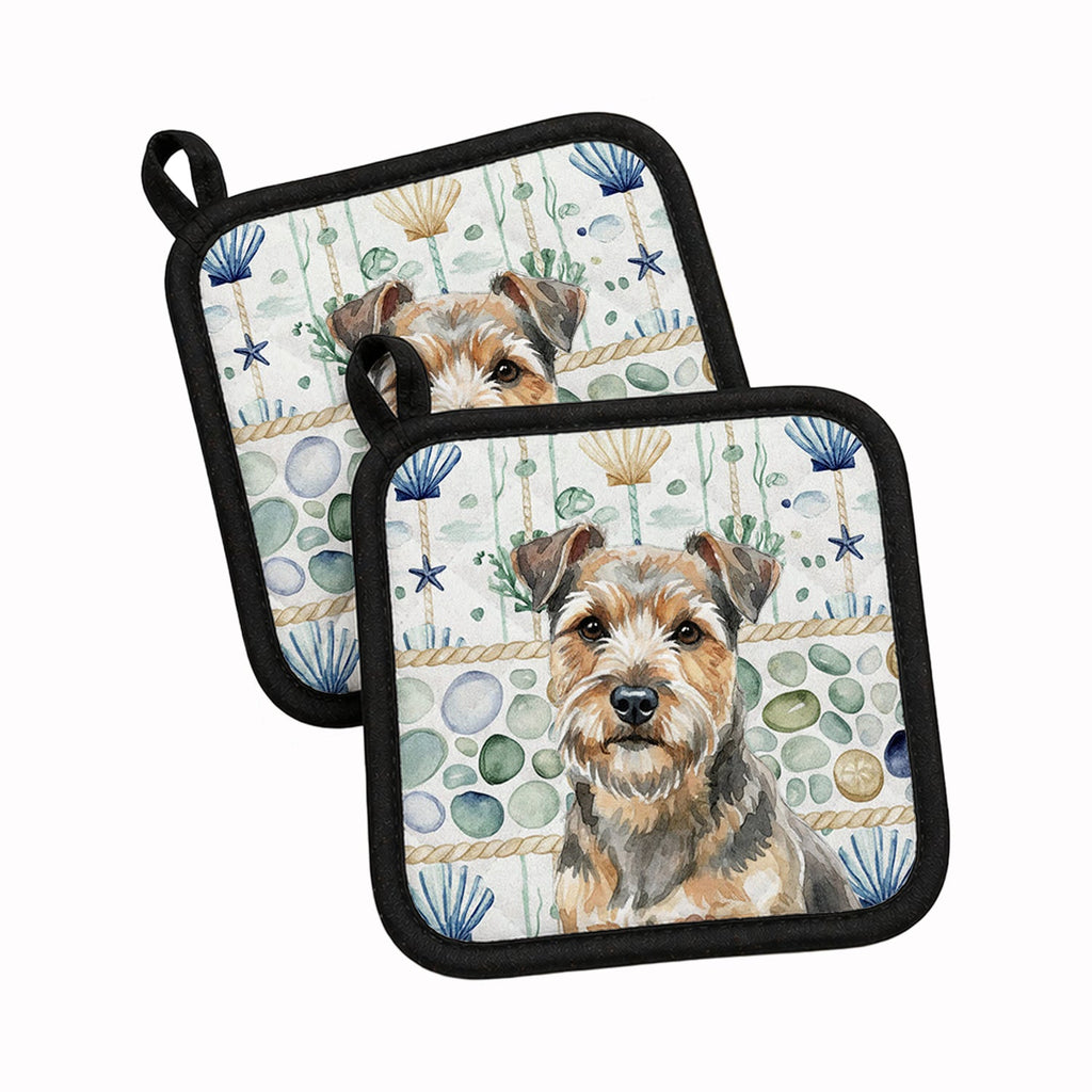 Grizzle and Tan Norfolk Terrier Coastal Sea Glass Pot Holder Set of 2 Heat Resistant Quilted Hot Pads 7.5 x 7.5 Inch, Insulated Kitchen Trivets for Cooking & Baking